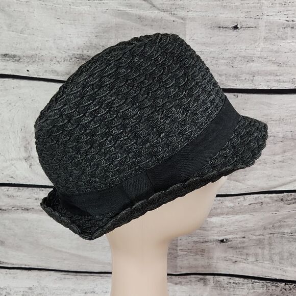 🐞Apt 9 Black/Dark Gray Flat Bow Trimmed Fedora Hat - Picture 4 of 9